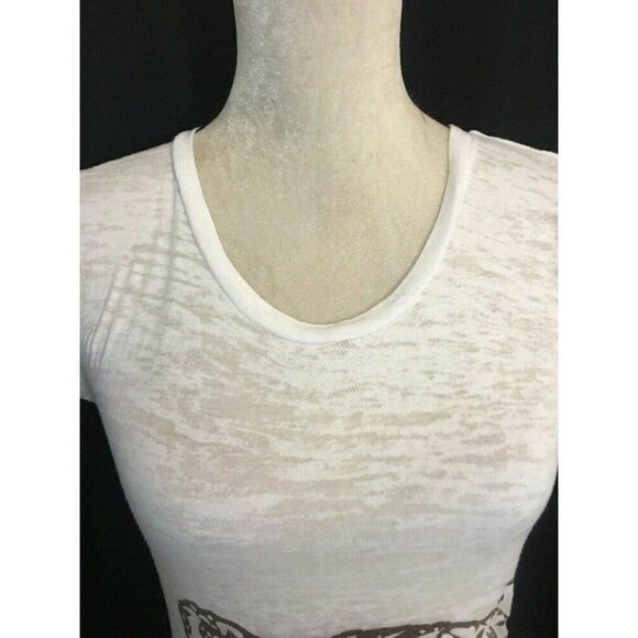 torn by ronny kobo Short Sleeve top T Shirt White Brown Leopard Print Small - Picture 2 of 8